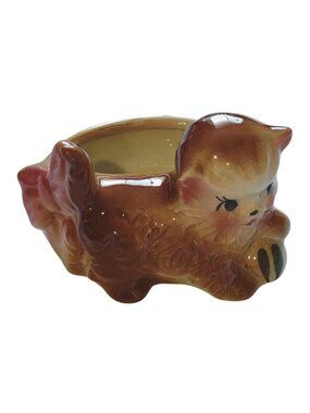 Vintage Cute & Kitschy Small Cat / Kitten Ceramic Planter - Great Used Condition